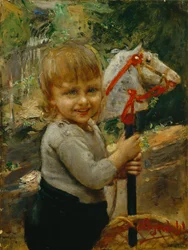 Chico con caballo de batalla