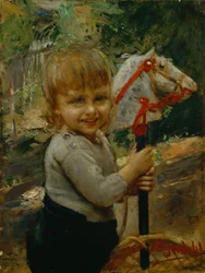 Chico con caballo de batalla