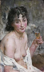 Chica champaña (óleo sobre lienzo)