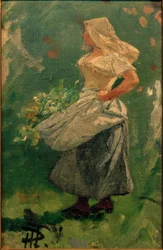 Niña campesina con col en el delantal