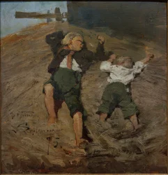 Niños en la paja