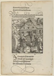 Instado por Fürwittig, Theuerdanck intenta manipular una piedra de pulir, de Theuerdanck,..., 1517