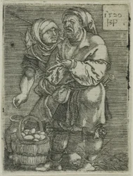 Pareja campesina vendiendo huevos