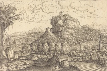 Paisaje con un castillo en el centro