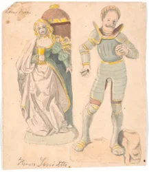Estudio con dos figuras después del retablo en la iglesia de Estvad, condado de Ringkøbing