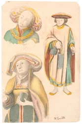 Estudio con tres figuras después del retablo en la iglesia de Estvad, condado de Ringkøbing