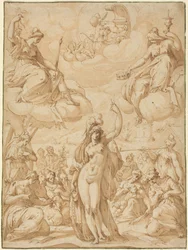 Alegoría de Minerva como cabeza de las Musas, en o antes de 1575 (pluma y tinta)