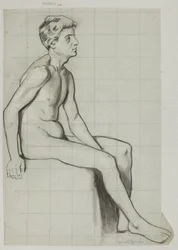 Desnudo de hombre sentado de perfil