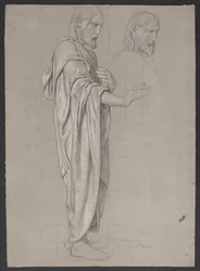 Cristo con la mano derecha extendida, junto a él repetición de la cabeza de la figura