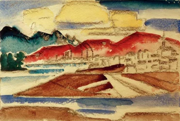 Paisaje con montañas rojas