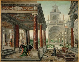 Arquitectura palaciega con elegante compañía (óleo sobre lienzo)