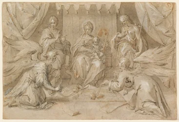 La Madonna Entonizada con San Juan Bautista y San Juan Evangelista
