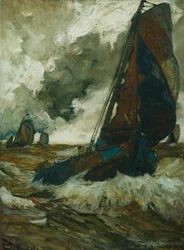 Embotelladores ante el viento en un turbulento Zuiderzee (gouache sobre papel)
