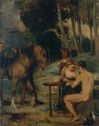 Escena de bosque al atardecer