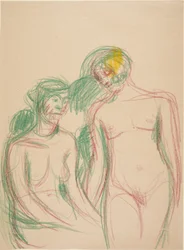 Una modelo femenina sentada y otra de pie