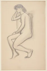 Modelo femenina sentada, vista de lado