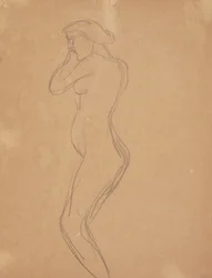 Modelo femenina de pie vista de perfil