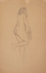 Modelo femenino de pie vista en ángulo desde atrás