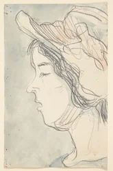 Joven con sombrero, perfil izquierdo