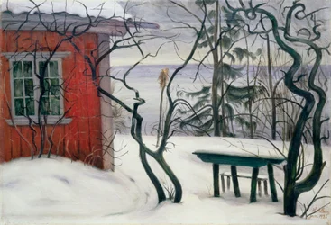 Invierno en Hvalsbakken. Paisaje cubierto de nieve con árboles deformados. Pintura de Harald Oscar Sohlberg (1869-1935)