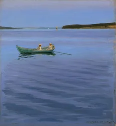 Paseo en bote en el lago idílico