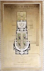 El plano de la planta baja de la Villa di Papa Giulio en Roma