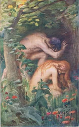 Adán y Eva, ilustración de Pictures That Teach The Crown Series, 1920