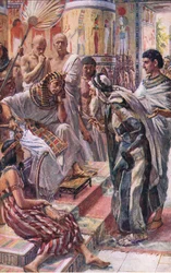Jacob ante el faraón, ilustración de Pictures That Teach The Crown Series, 1920