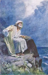 San Juan en la isla de Patmos, ilustración de Harold Copping Pictures: The Crown Series, c.1920s
