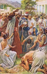 San Pablo en Listra, ilustración de Harold Copping Pictures: The Crown Series, c.1920s