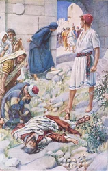 San Pablo apedreado, ilustración de Harold Copping Pictures: The Crown Series, c.1920s