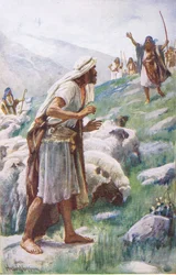 El encuentro de Jacob y Esaú, ilustración de 