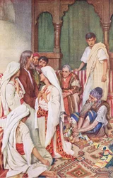 La predicación de Ágabo, ilustración de Harold Copping Pictures: The Crown Series, c.1920s