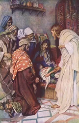 La resurrección de la hija de Jairo, ilustración de Harold Copping Pictures: The Crown Series, c.1920s