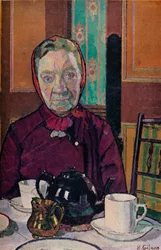 La señora Mounter en la mesa del desayuno, 1916-17