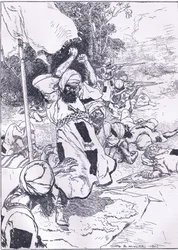 La muerte del Khalifa, ilustración de la Historia de Inglaterra de Cassell, 1900s