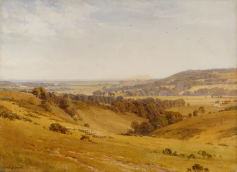 Una vista lejana del castillo de Arundel (lápiz y acuarela)