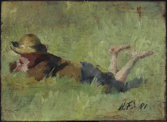 Niño acostado en la hierba, 1890