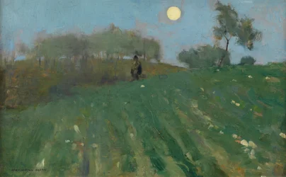 Fuera de paseo, luna llena (Óleo sobre panel)