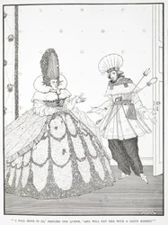 "Así lo haré", respondió la Reina, "y me la comeré con un Sauce Robert".
Ilustración del cuento "La bella durmiente del bosque".
