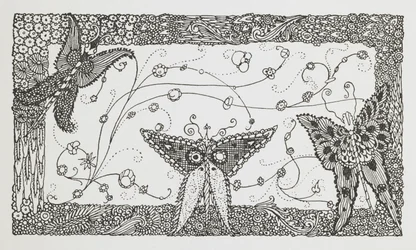 Ilustración para el cuento Riquet con el penacho. Un diseño de mariposa.