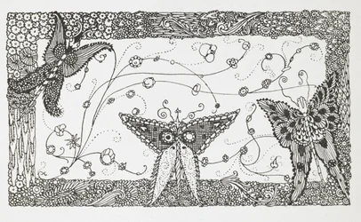 Ilustración para el cuento "El Maestro Gato o el Gato con Botas". Diseño de una mariposa.