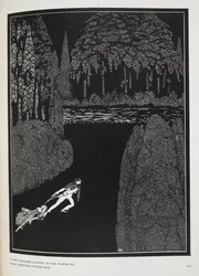 En su penoso viaje hasta el agua, sus temores se redoblan con él". Ilustración para el cuento "El misterio de Marie Roget".