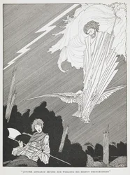 "Júpiter apareció ante él blandiendo sus poderosos rayos". Ilustración de "los ridículos deseos".