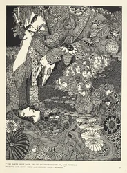 "La tierra se oscureció, y sus figuras pasaron a mi lado, como sombras revoloteantes... Morella" Ilustración para el cuento "Morella".