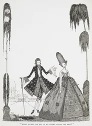 "¿Qué, no está la llave de mi armario entre el resto?" Ilustración del cuento "Barba azul".