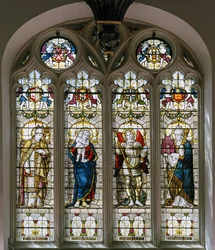 Oxford, Capilla del Colegio Brasenose, James Powell & Sons, Harry Ellis Wooldridge, San Cedda, Madonna y Niño, San Miguel, San Hugo