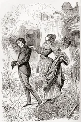 Estella y Pip en el jardín de la señorita Havisham