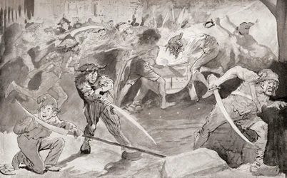 Ilustración para la novela de Charles Dickens Historia de dos ciudades