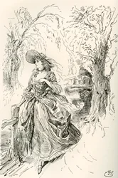 La señorita Haredale. Ilustración de Harry Furniss para la novela de Charles Dickens Barnaby Rudge, de The Testimonial Edition, publicada en 1910.